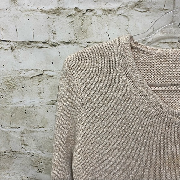 LL Bean Beige Cotton Knit V Neck Tunic Length Sweater - Picture 2 of 5